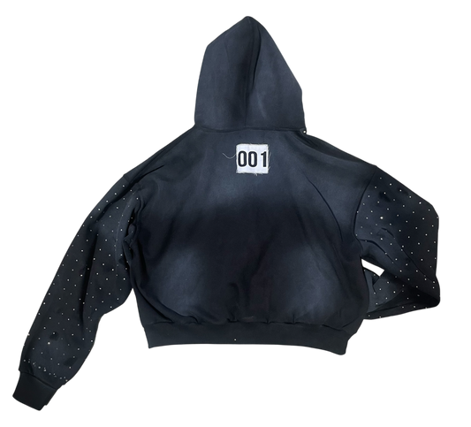 “TRIM VETEMENTS” RHINESTONE ZIP UP HOODIE