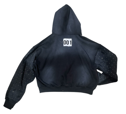 “TRIM VETEMENTS” RHINESTONE ZIP UP HOODIE