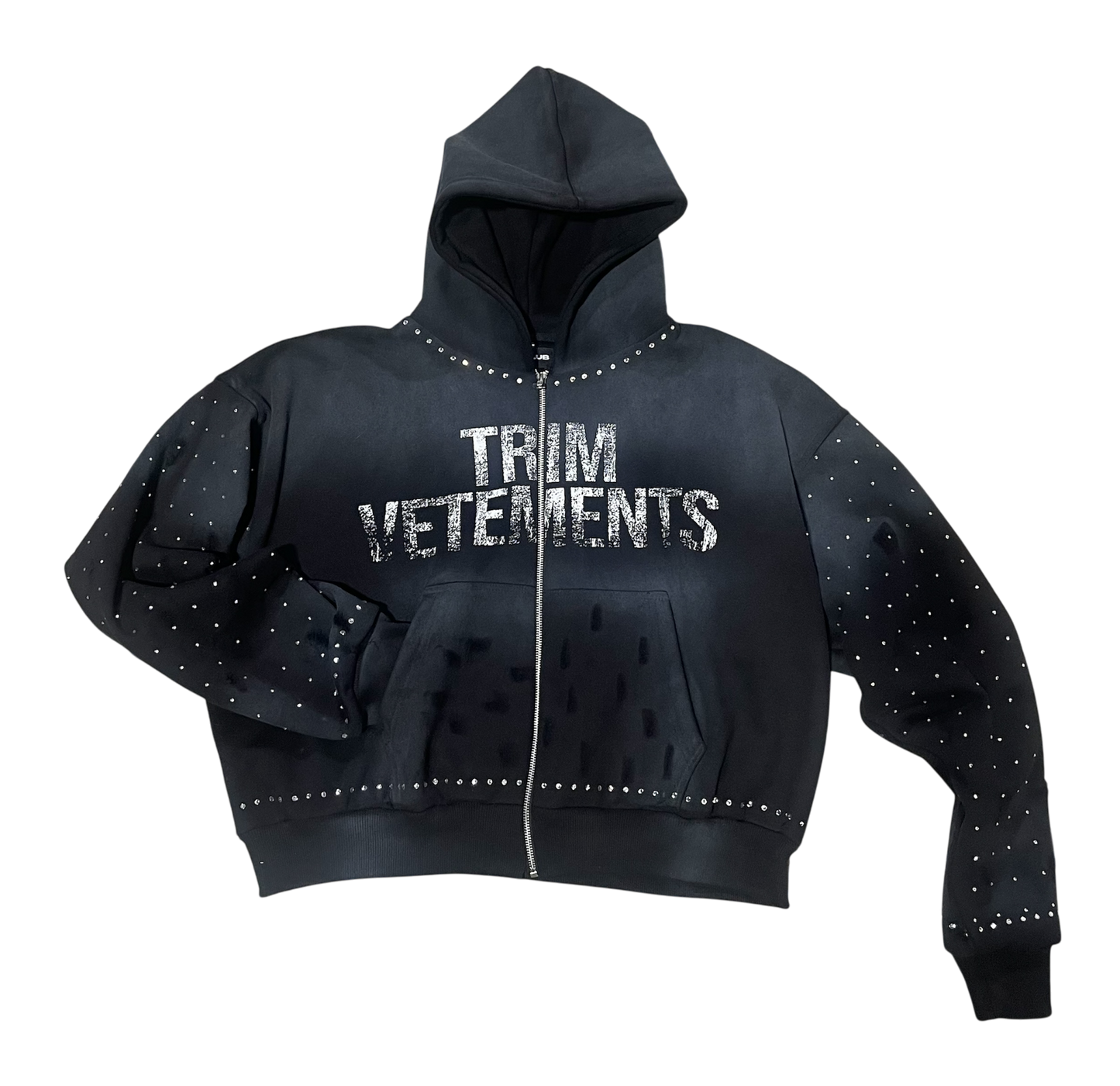 “TRIM VETEMENTS” RHINESTONE ZIP UP HOODIE