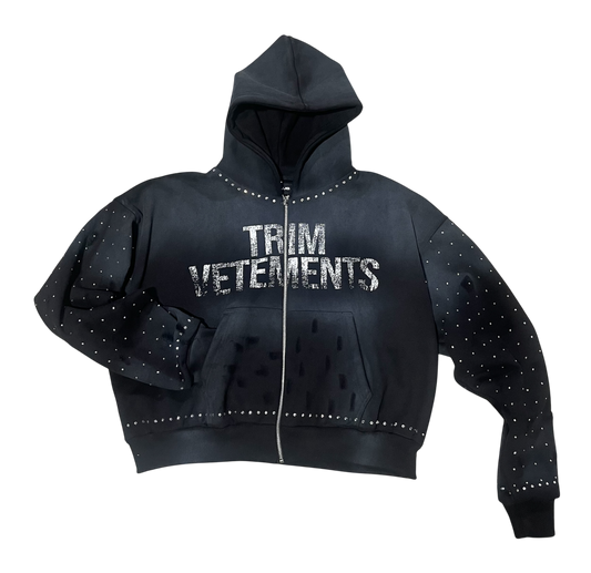 “TRIM VETEMENTS” RHINESTONE ZIP UP HOODIE